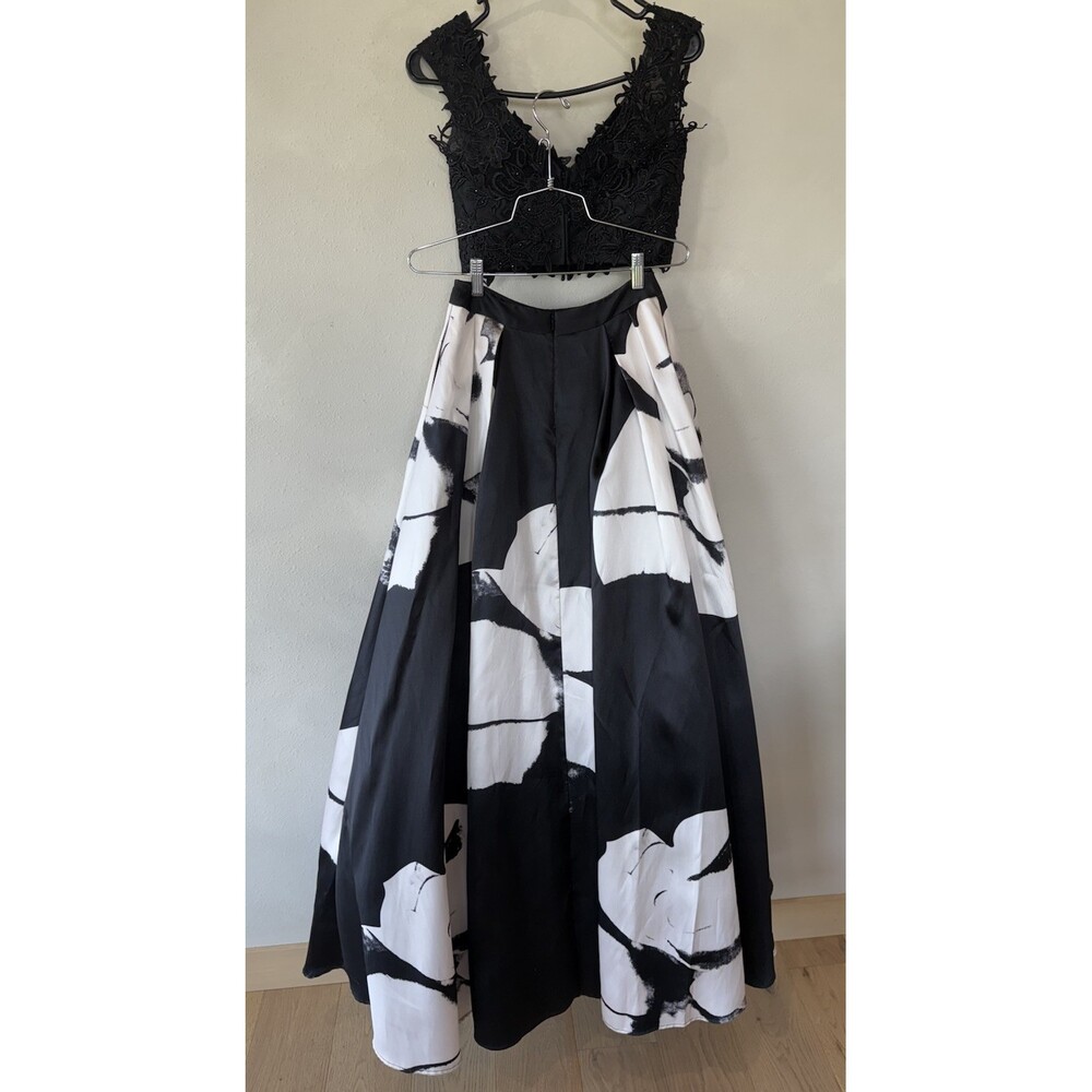 Madison James Women’s Gown Dress 0 2 XS Prom Formal Maxi Top Skirt Black White - Picture 5 of 9